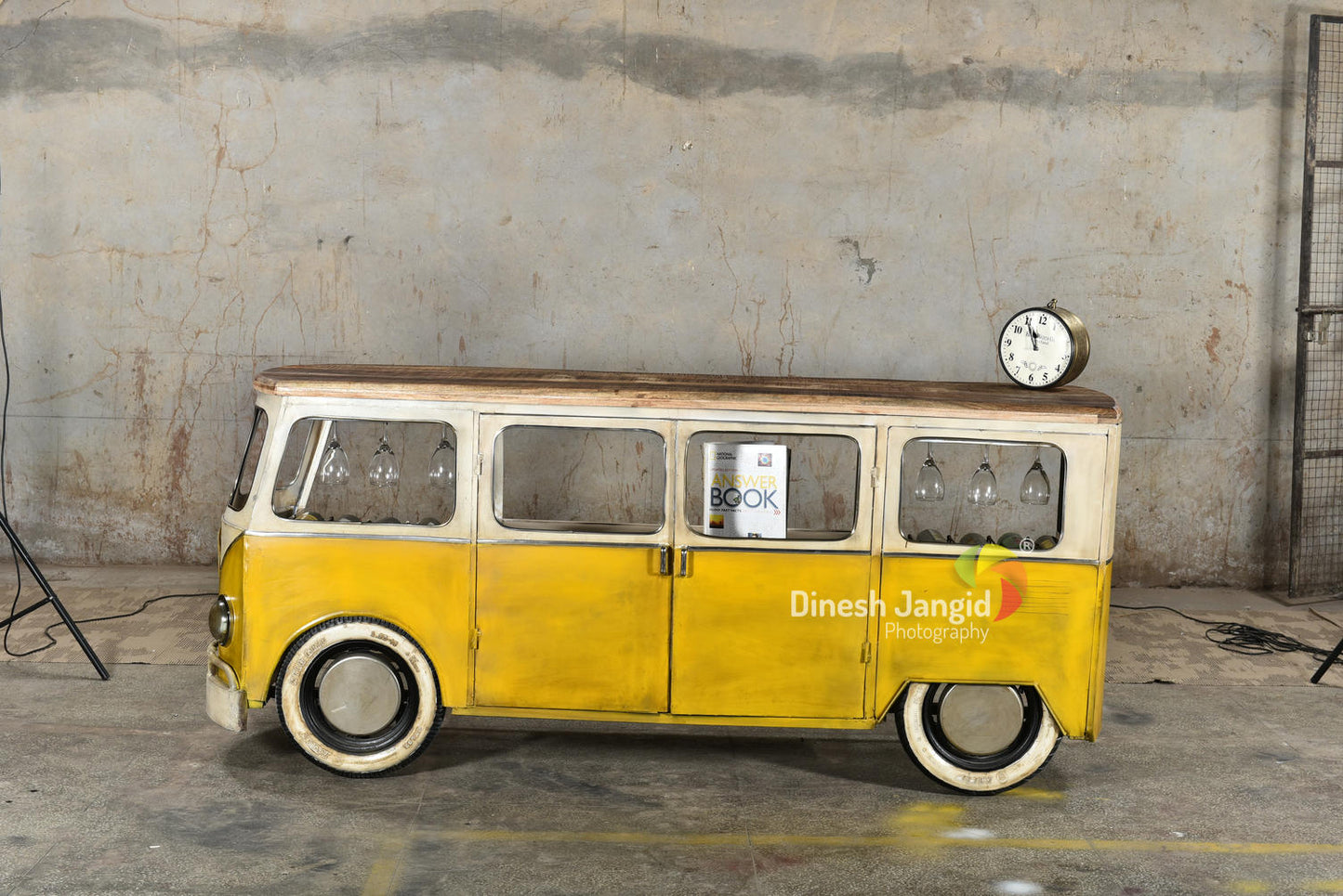Vintage peace van bar cabinet with storage shelves and retro design, handcrafted wooden furniture by Foxfurn