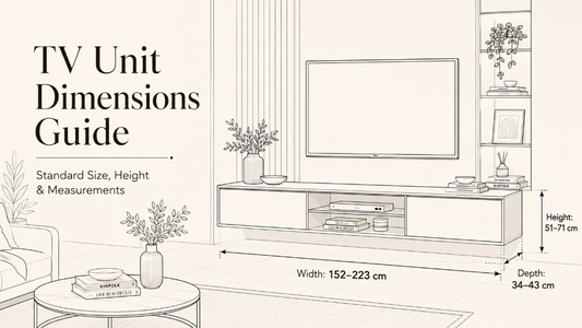 TV unit dimensions drawing showing standard width, depth and height measurements for a living room TV console