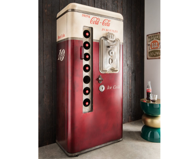 Red vintage Coca-Cola bar cabinet with bottle holders