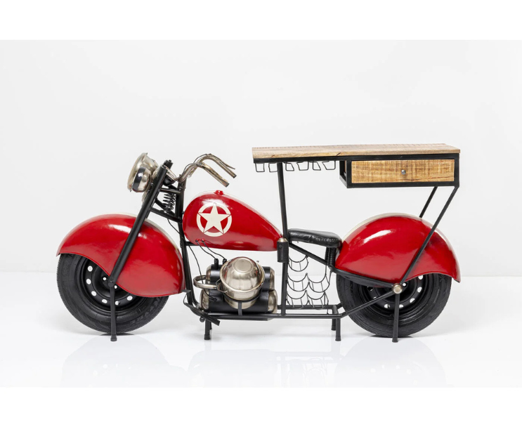 Unique motorbike bar cabinet with wood top