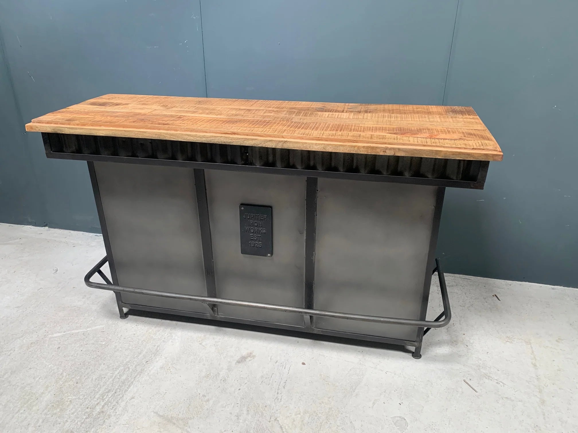 Wooden top bar counter with metal base