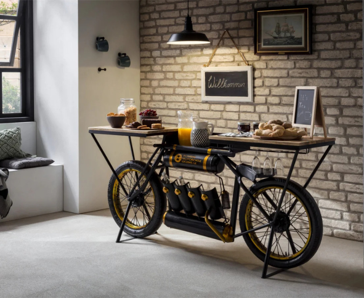Industrial bike table with unique bicycle frame 