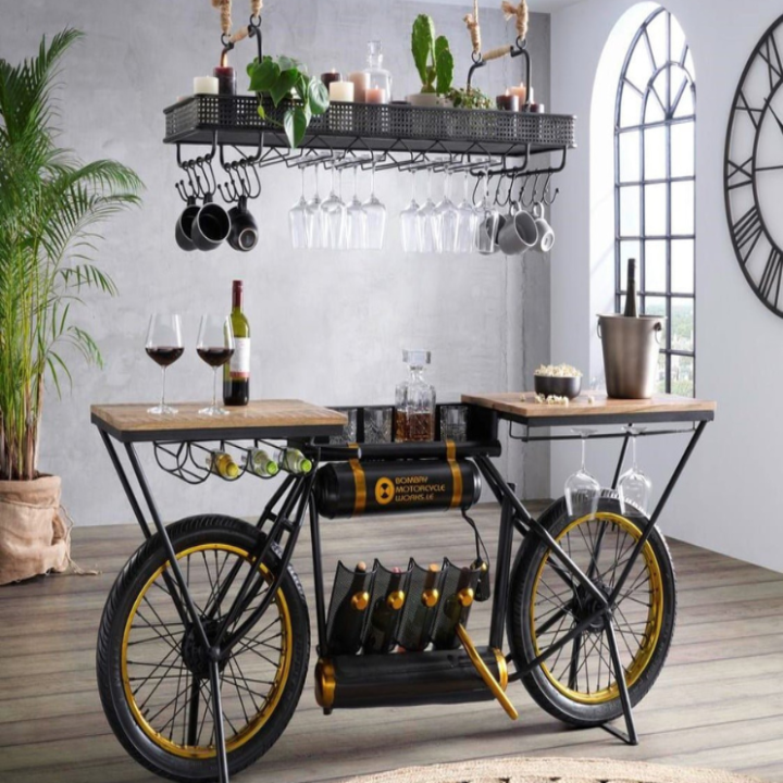 Functional bike table design with modern rustic touches 
