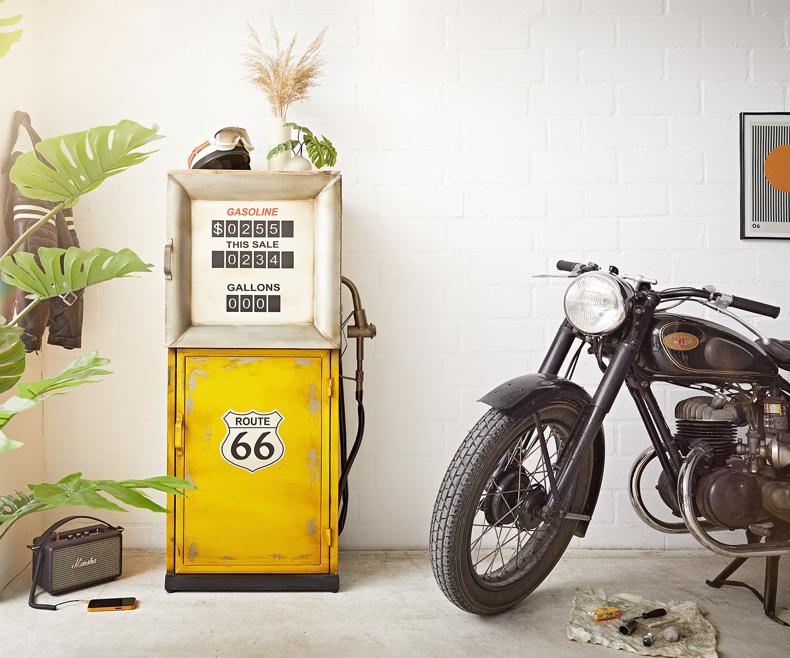 Retro gas pump storage cabinet for home bar decor