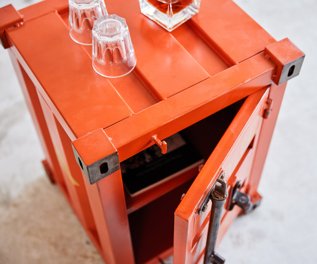 Red metal toolbox with open door