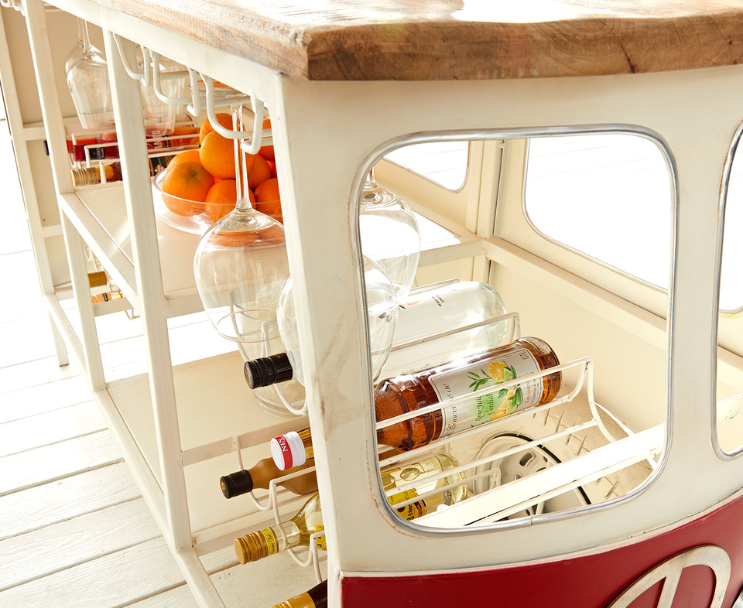 bar counter with storage of bottles and classes