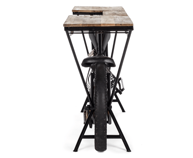 Unique bike bar console with industrial metal frame