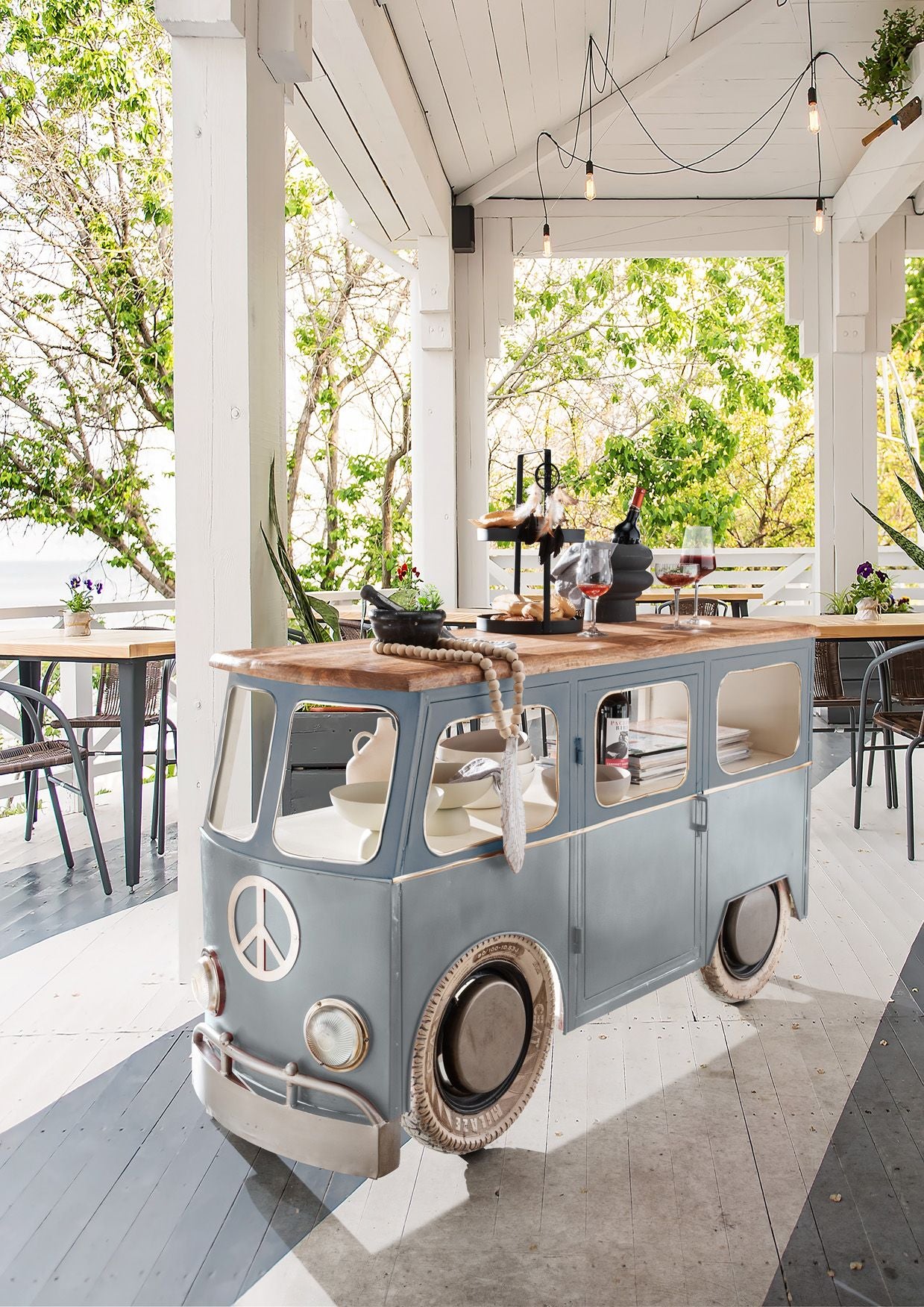 Vintage mini bus bar with wooden top
