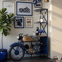 Handmade motorcycle themed bar shelf with storage by Foxfurn