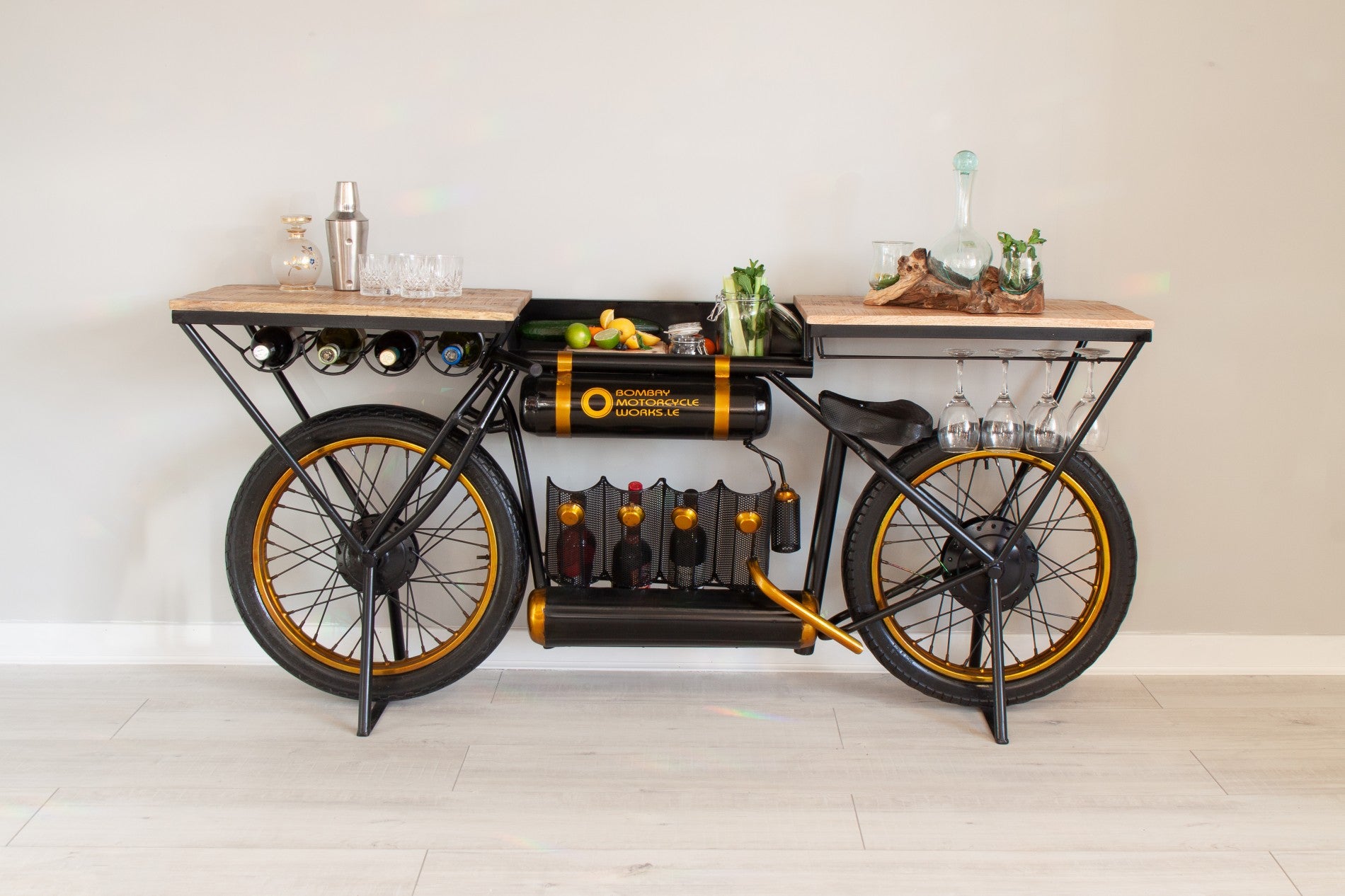 Retro bike table with stylish black and yellow design for kitchen or café