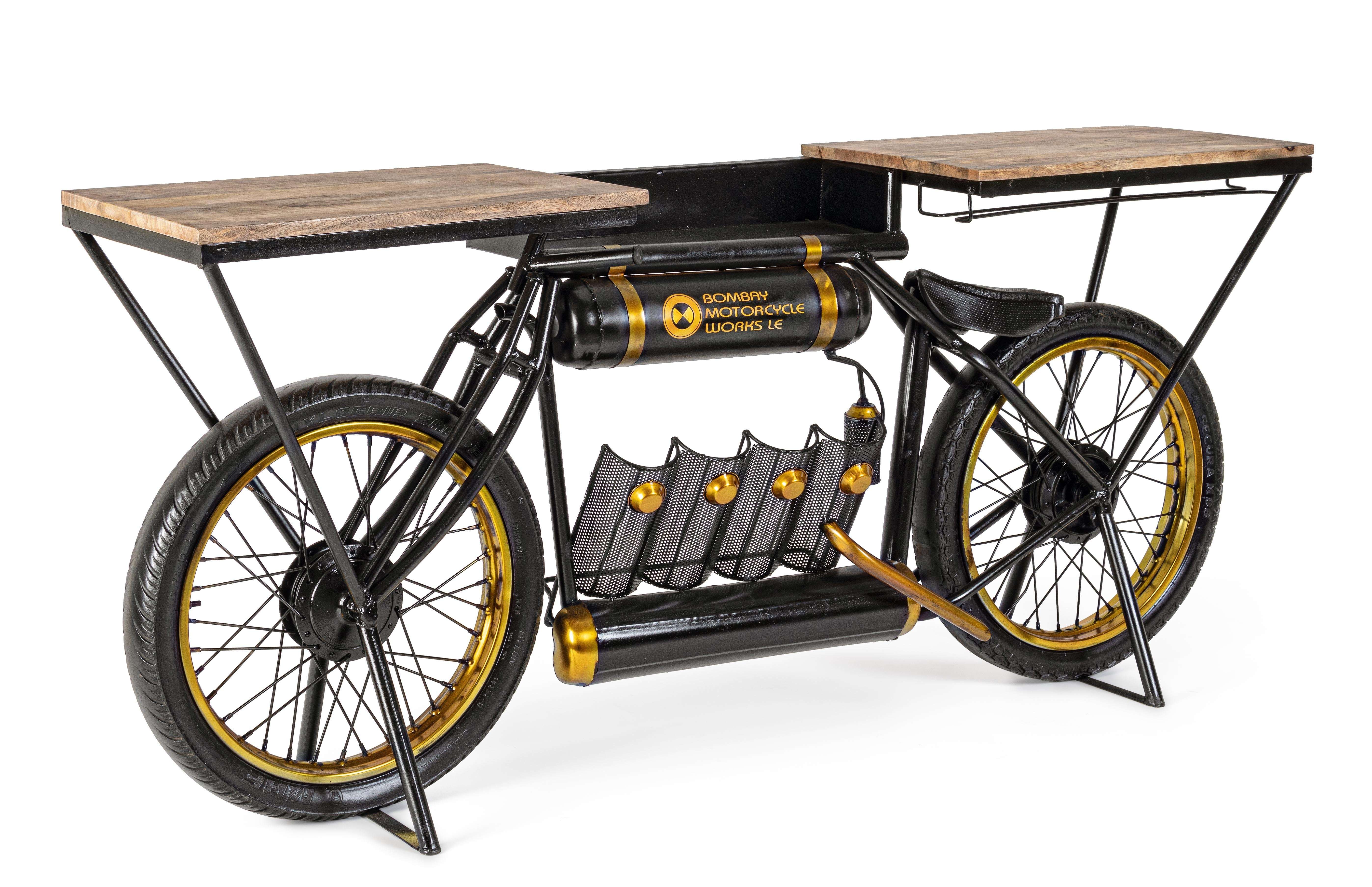 Creative bike-inspired dining table with vintage cylinder details