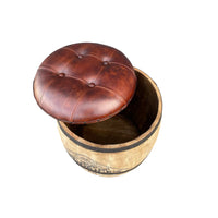 Wooden barrel stool with industrial metal frame perfect for home bar, kitchen counter or pub seating by Foxfurn