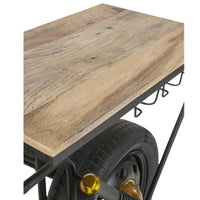 Vector bike bar console for riders with wooden finish and storage design, handcrafted by Foxfurn India