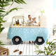 Bus front bar counter with vintage design, wooden finish and storage shelves for stylish home bar setup