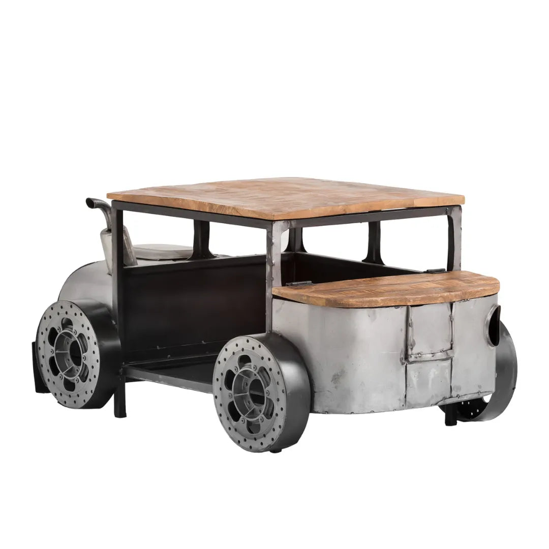 Vintage car style coffee table with wooden top and metal body, perfect for modern living room decor by Foxfurn