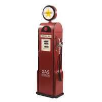 Red gas pump bar cabinet with vintage design, bottle storage and retro finish by Foxfurn for home bar decor