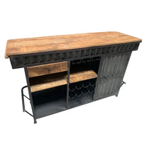 Modern home bar counter with storage cabinet and wooden finish, perfect for stylish home bar setups by Foxfurn