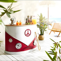 Vintage Kombi low top bar cabinet with storage shelves and unique automobile design by Foxfurn