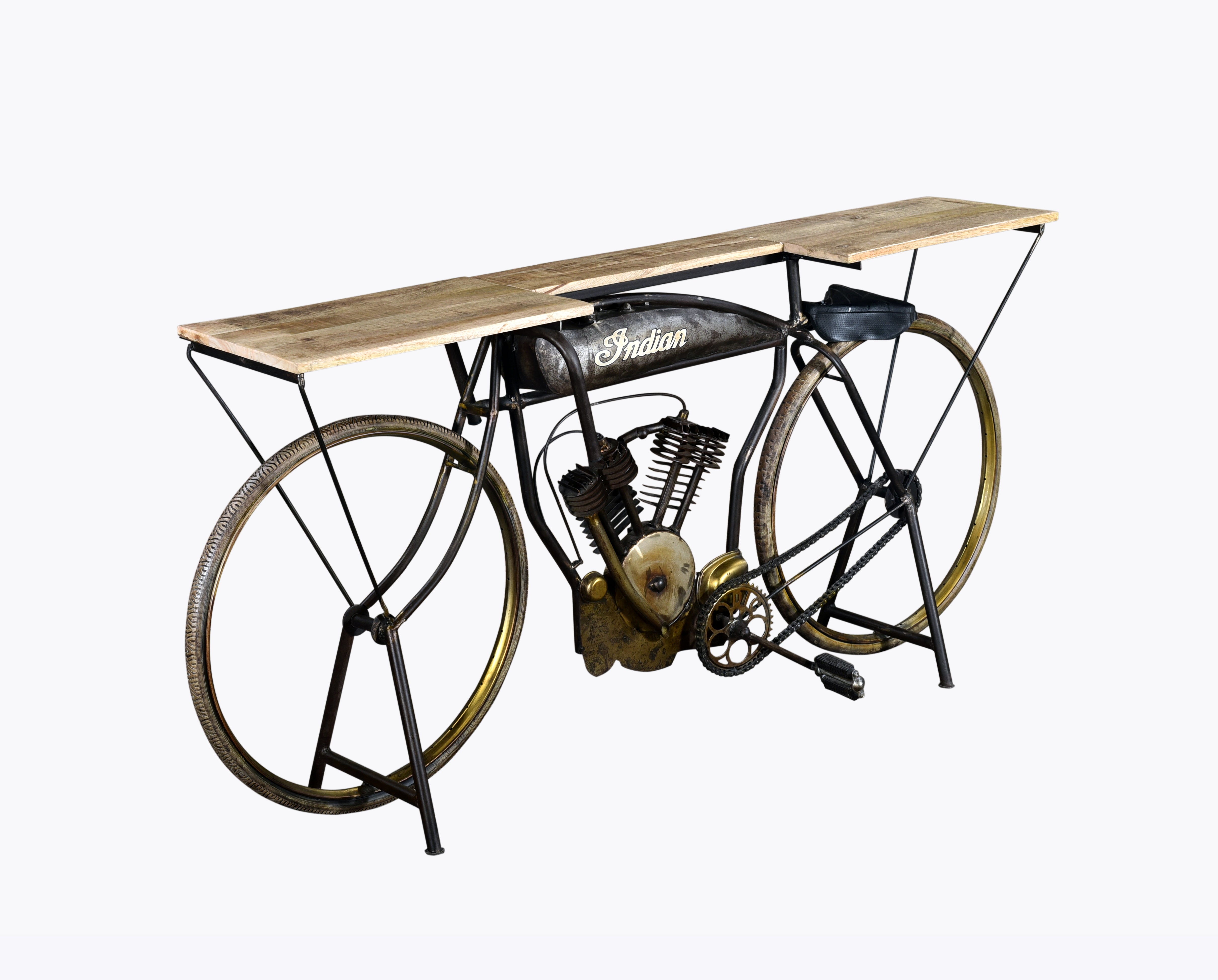 Industrial bike furniture with metal frame design