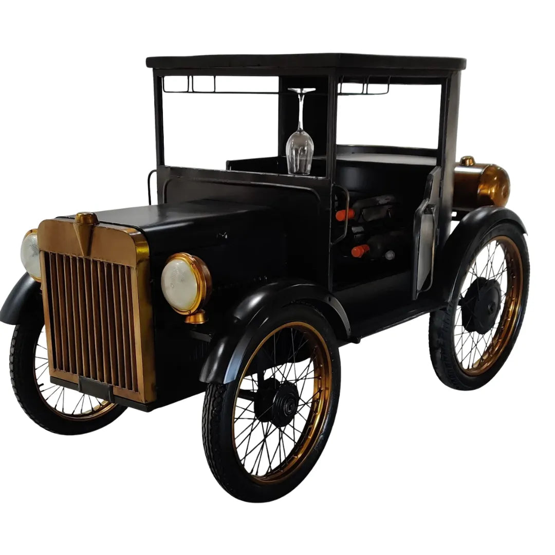 L model car-inspired bar counter with premium finish, storage shelves and unique automotive design by Foxfurn
