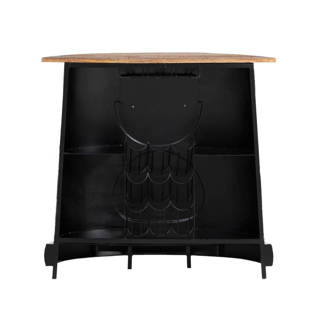 Luxury vintage car style bar counter for home with bottle storage, wooden top and unique automobile design