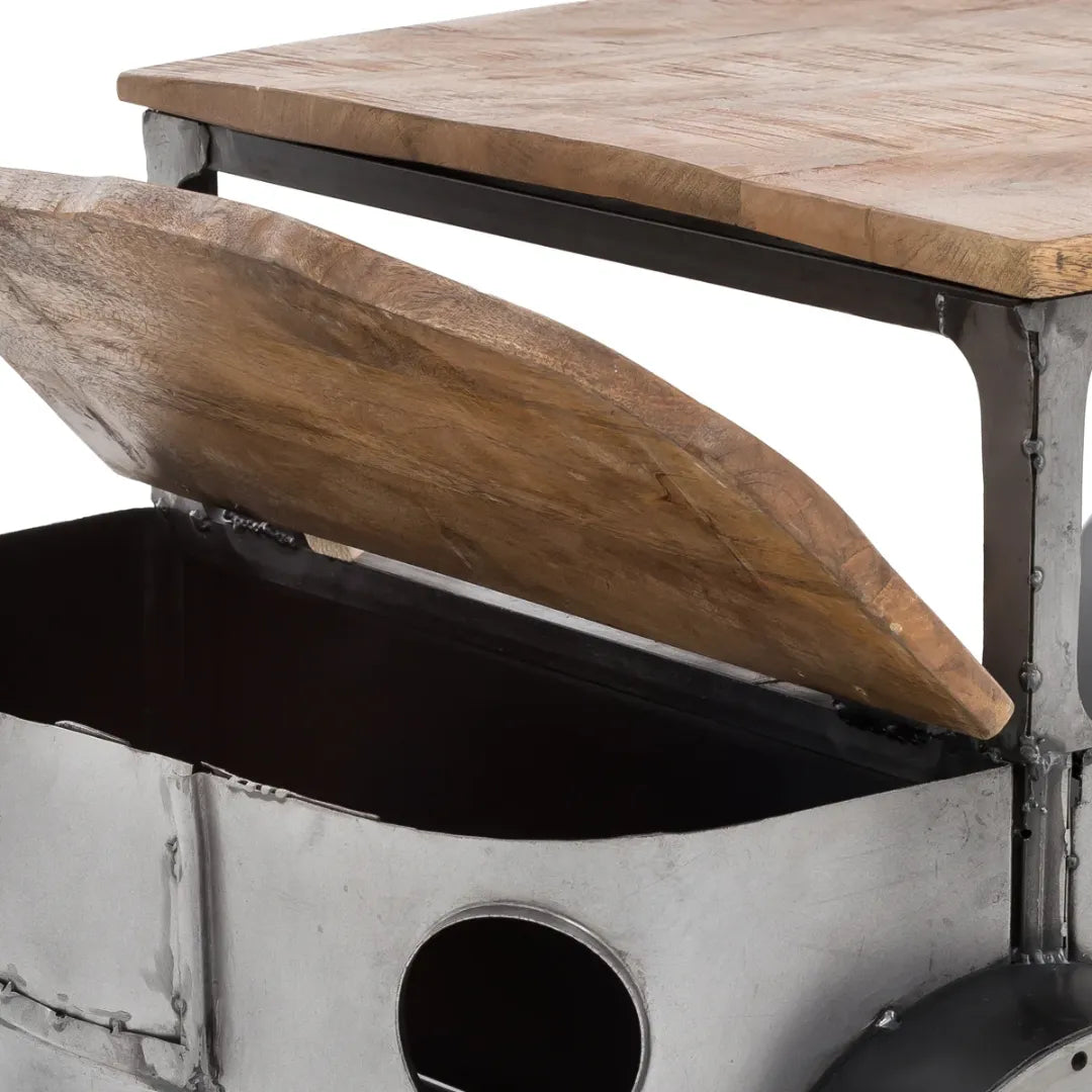 Vintage car style coffee table with wooden top and metal body, perfect for modern living room decor by Foxfurn