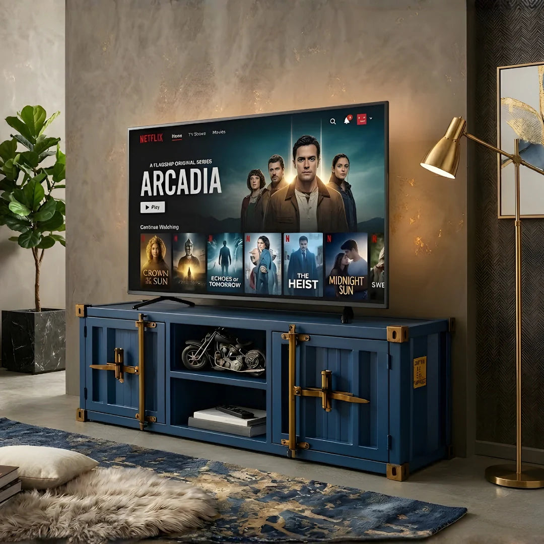 Container TV Stand-LIF-42 industrial style metal TV unit by Foxfurn