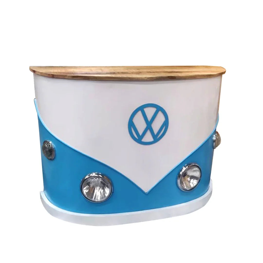 Vintage Kombi low top bar cabinet with storage shelves and unique automobile design by Foxfurn