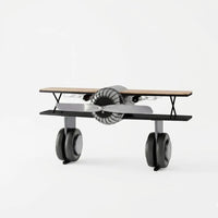 Luxury fighter plane bar counter with metallic finish and storage compartments handcrafted by Foxfurn