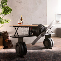 Luxury fighter plane bar counter with metallic finish and storage compartments handcrafted by Foxfurn