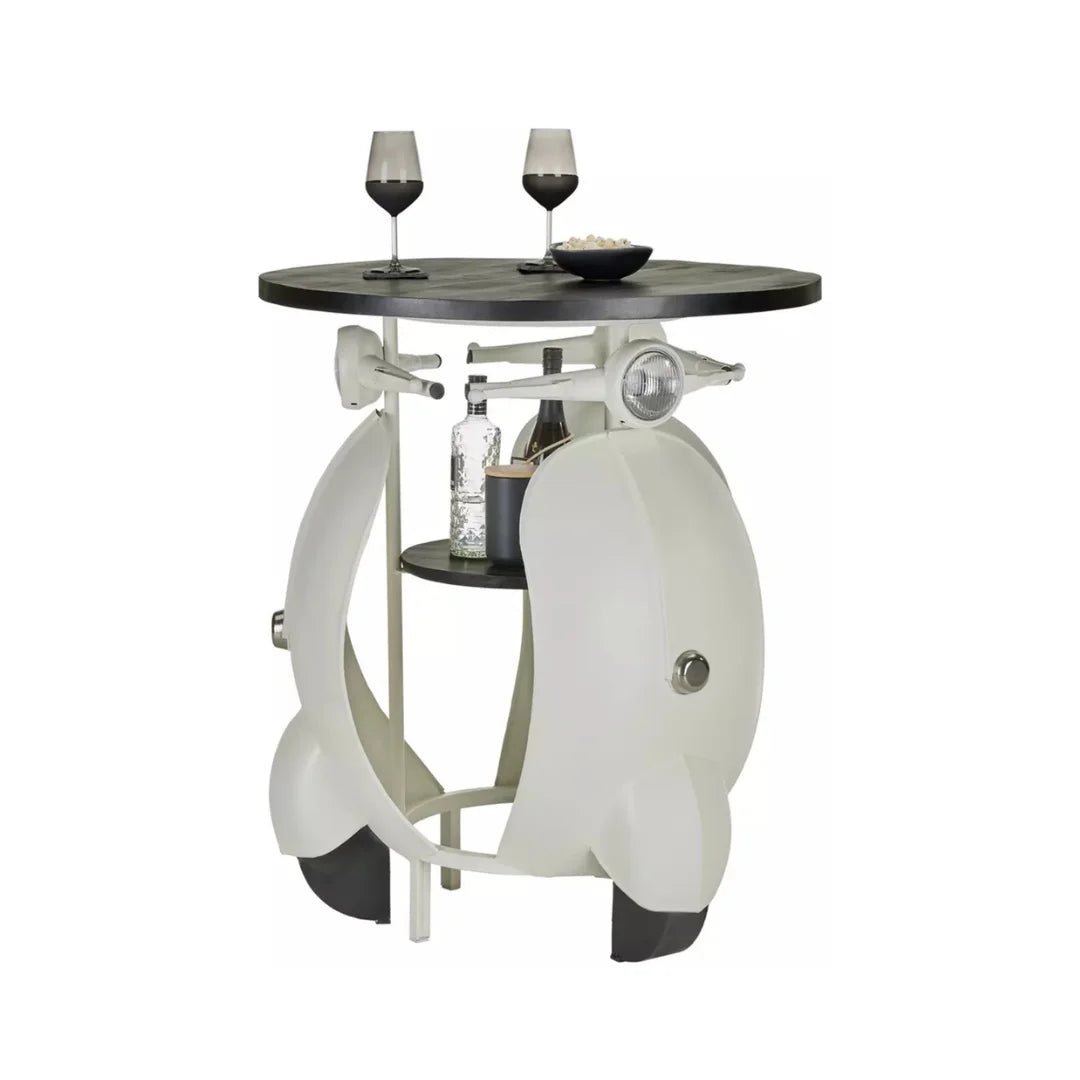Round scooter bar counter with built-in storage and vintage design by Foxfurn for stylish home bars (108 chars)