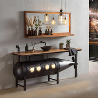 Marine theme bar counter with nautical design, wooden finish and storage shelves for stylish living room decor