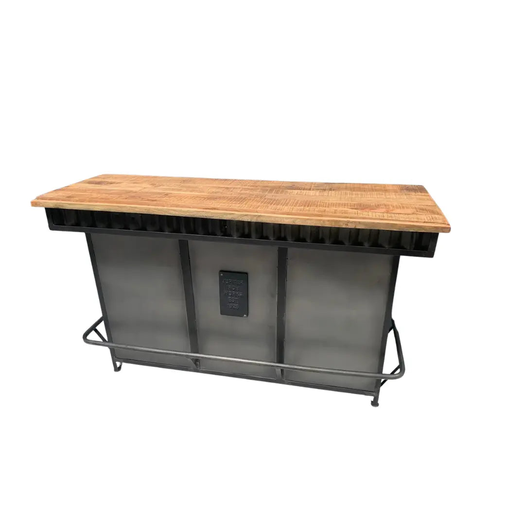 Modern home bar counter with storage cabinet and wooden finish, perfect for stylish home bar setups by Foxfurn