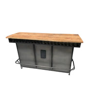 Modern home bar counter with storage cabinet and wooden finish, perfect for stylish home bar setups by Foxfurn