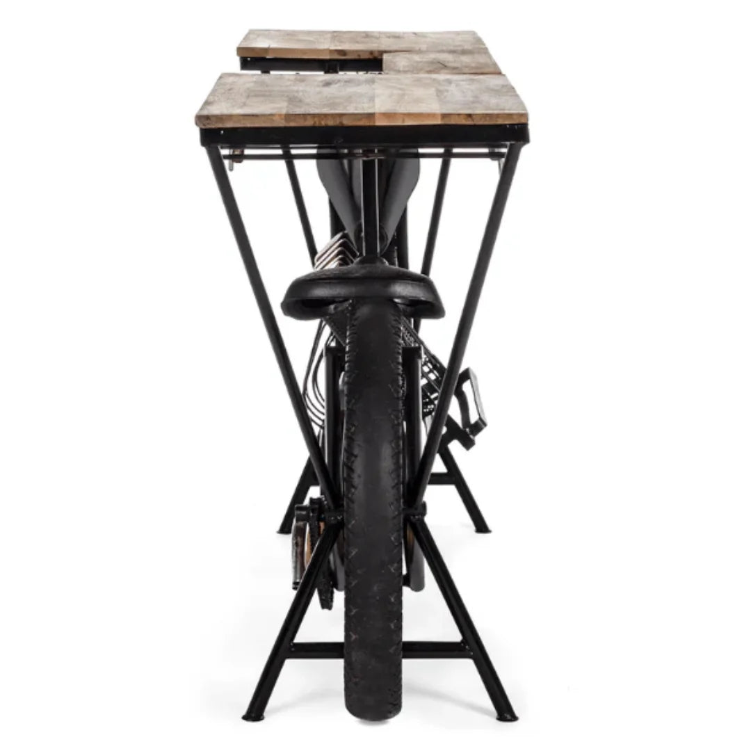Brough bike wooden bar console table with vintage design and storage, perfect for stylish home bar setup