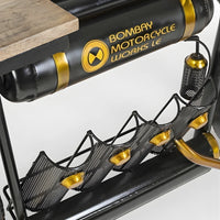 Motorcycle bar console table with wooden top and metal body, perfect for home bar and stylish interiors