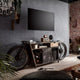 Stylish motorcycle bar furniture with wooden finish and built-in storage cabinet by Foxfurn for home bars