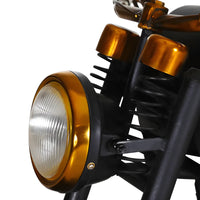 Industrial motorcycle bar console in bobber style with premium wood and iron finish ideal for home bar setup