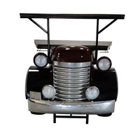 Industrial muscle truck bar cabinet with storage shelves and metal finish design by Foxfurn for home bars

