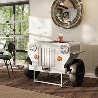 Off-road themed bar cabinet with bottle storage, rugged design, and wooden finish by Foxfurn