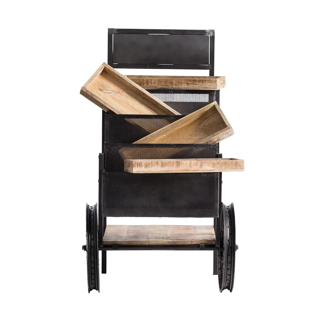 Metal wheel cart with storage shelf, industrial style bar trolley for home use by Foxfurn