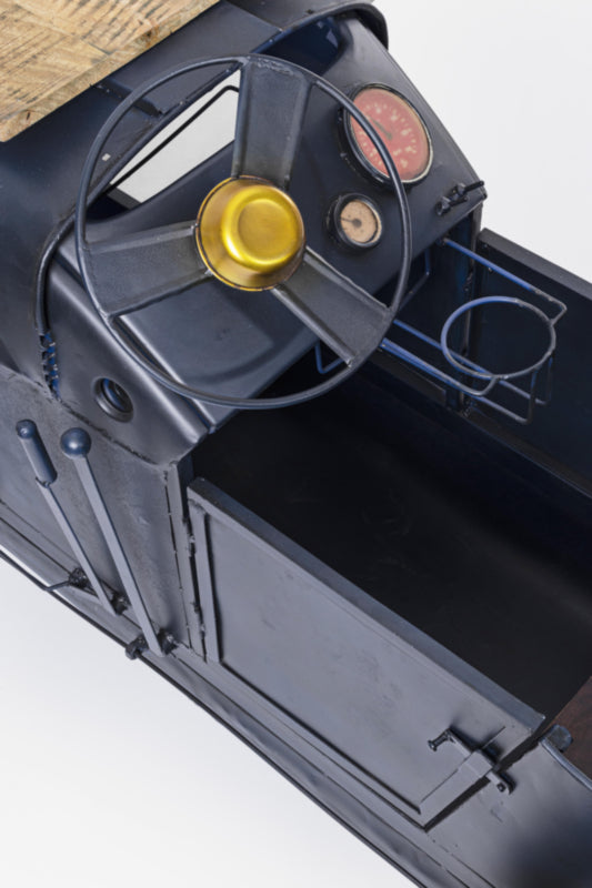 Industrial vintage car bar table with wooden top