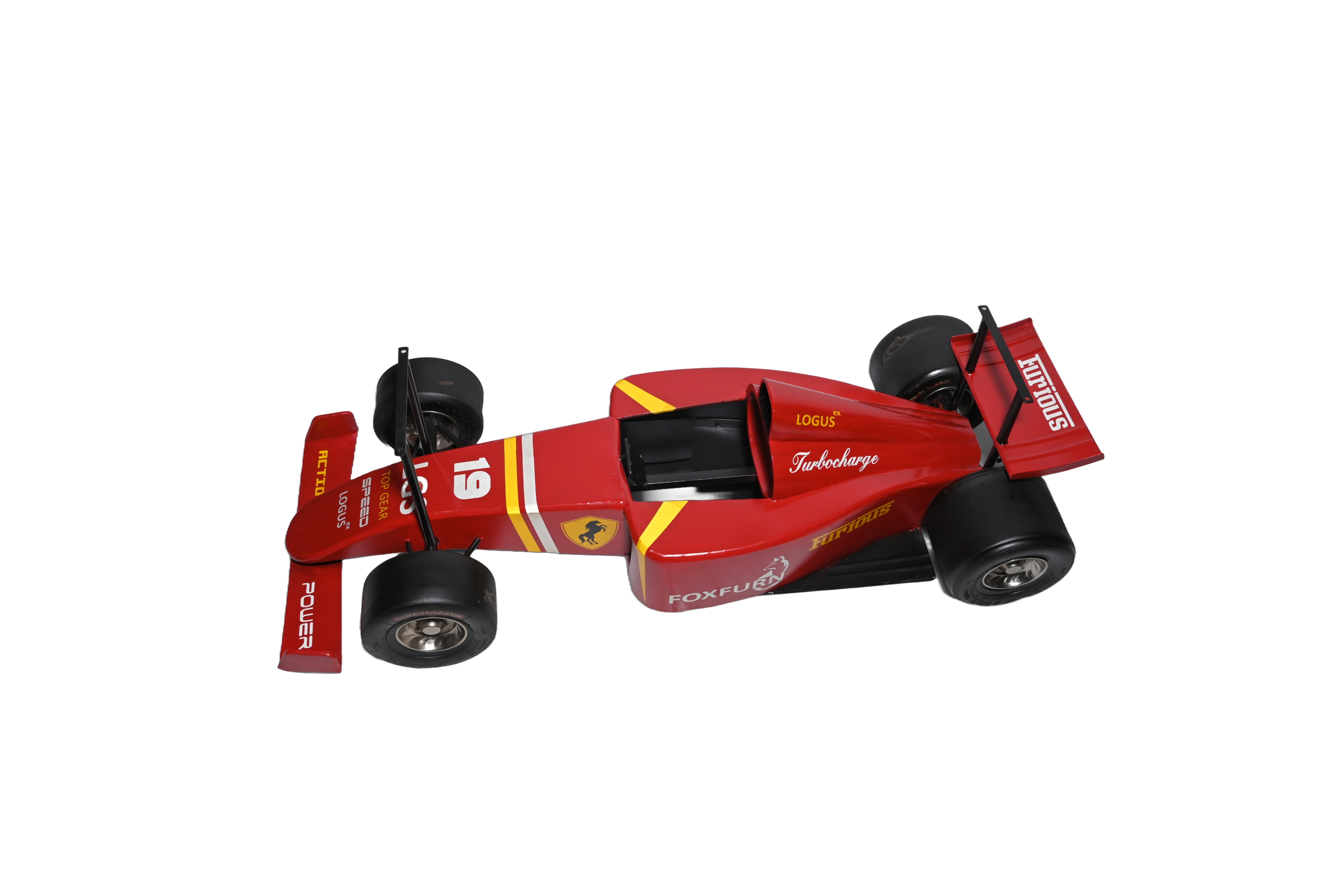 Race car-inspired coffee table with a Ferrari design.