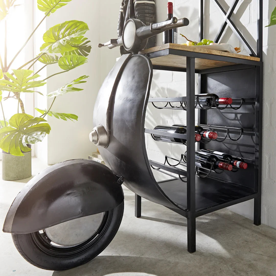 Industrial style Lambretta scooter bar shelf with storage by Foxfurn