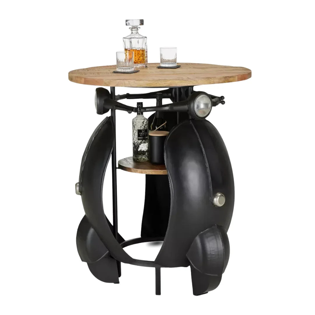 Round scooter bar counter with built-in storage and vintage design by Foxfurn for stylish home bars (108 chars)
