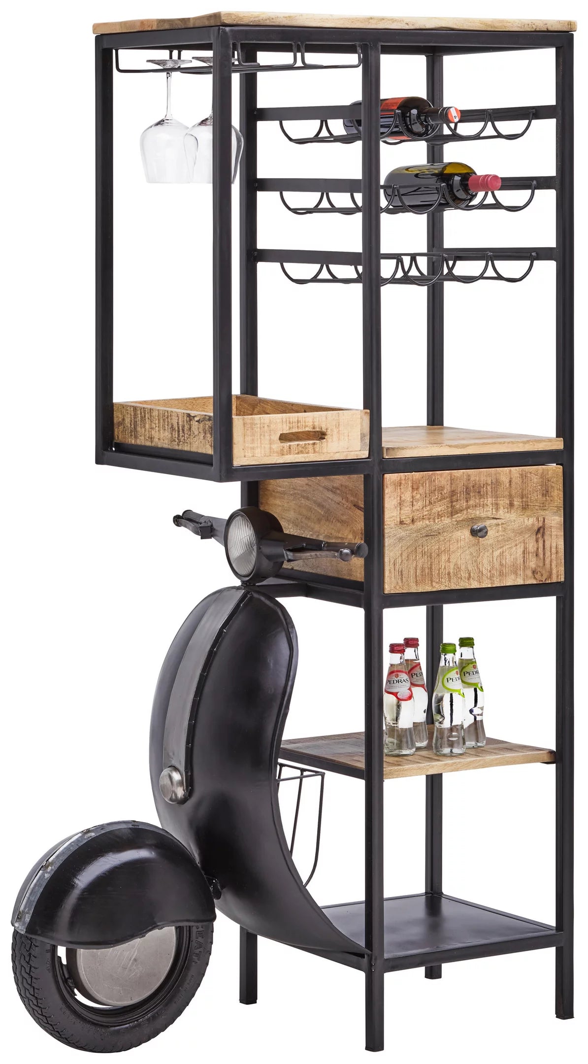 Bar cart with wine rack and storage shelves 
