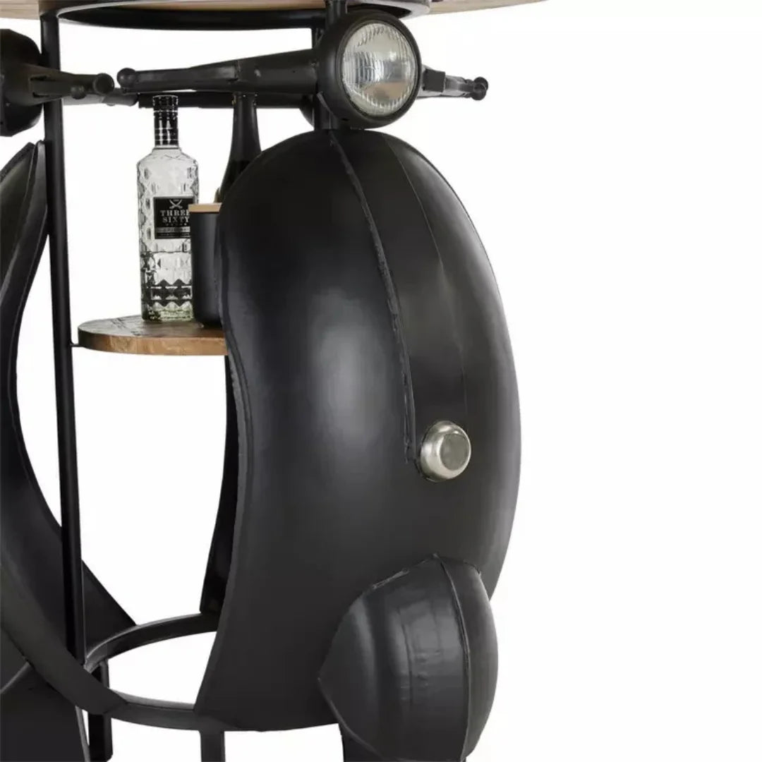Round scooter bar counter with built-in storage and vintage design by Foxfurn for stylish home bars (108 chars)