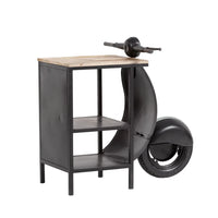 Mini scooter bar counter with storage featuring vintage design, wooden finish and bottle holder by Foxfurn