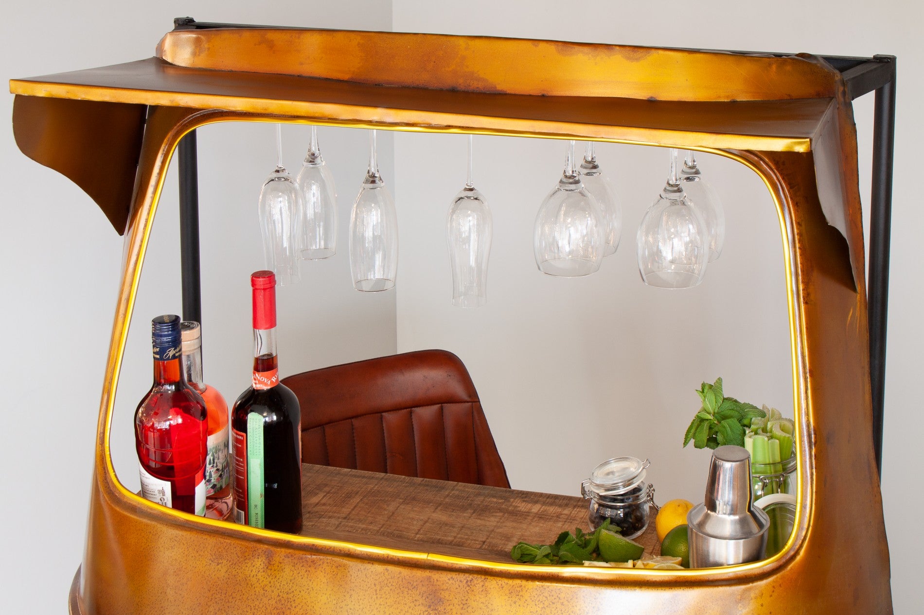 Rustic cocktail bar made from a tuk-tuk"

