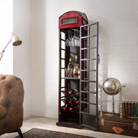 Vintage telephone booth bar cabinet with storage shelves, wooden finish, and unique design by Foxfurn India